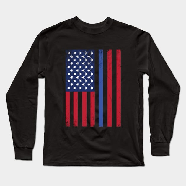 Police - Thin Blue Line USA Flag Long Sleeve T-Shirt by Kudostees